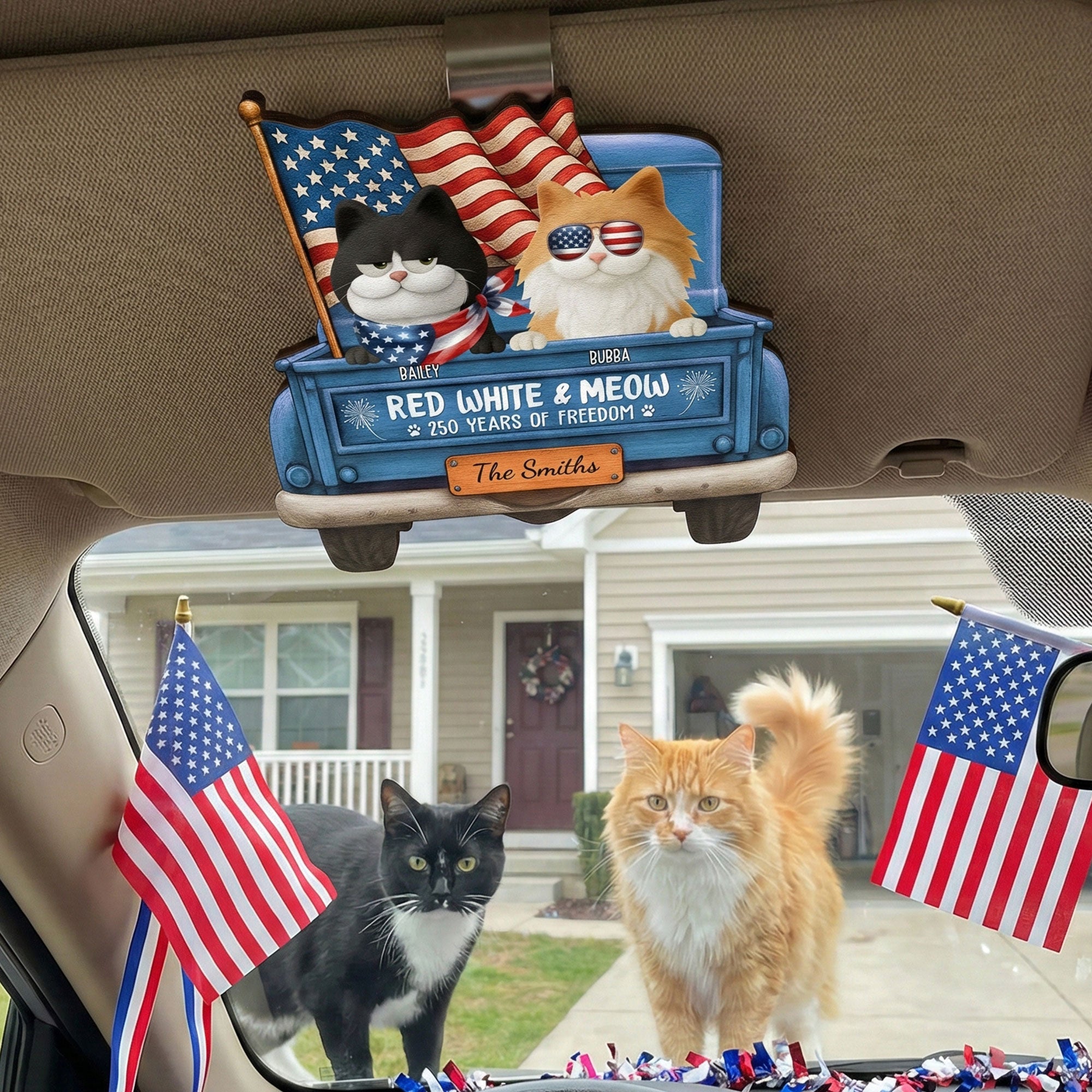 Red White And Woof - Personalized Wooden Car Visor Clip