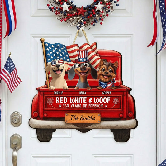 Red White Woof 250 Years Of Freedom - Personalized Wood Sign
