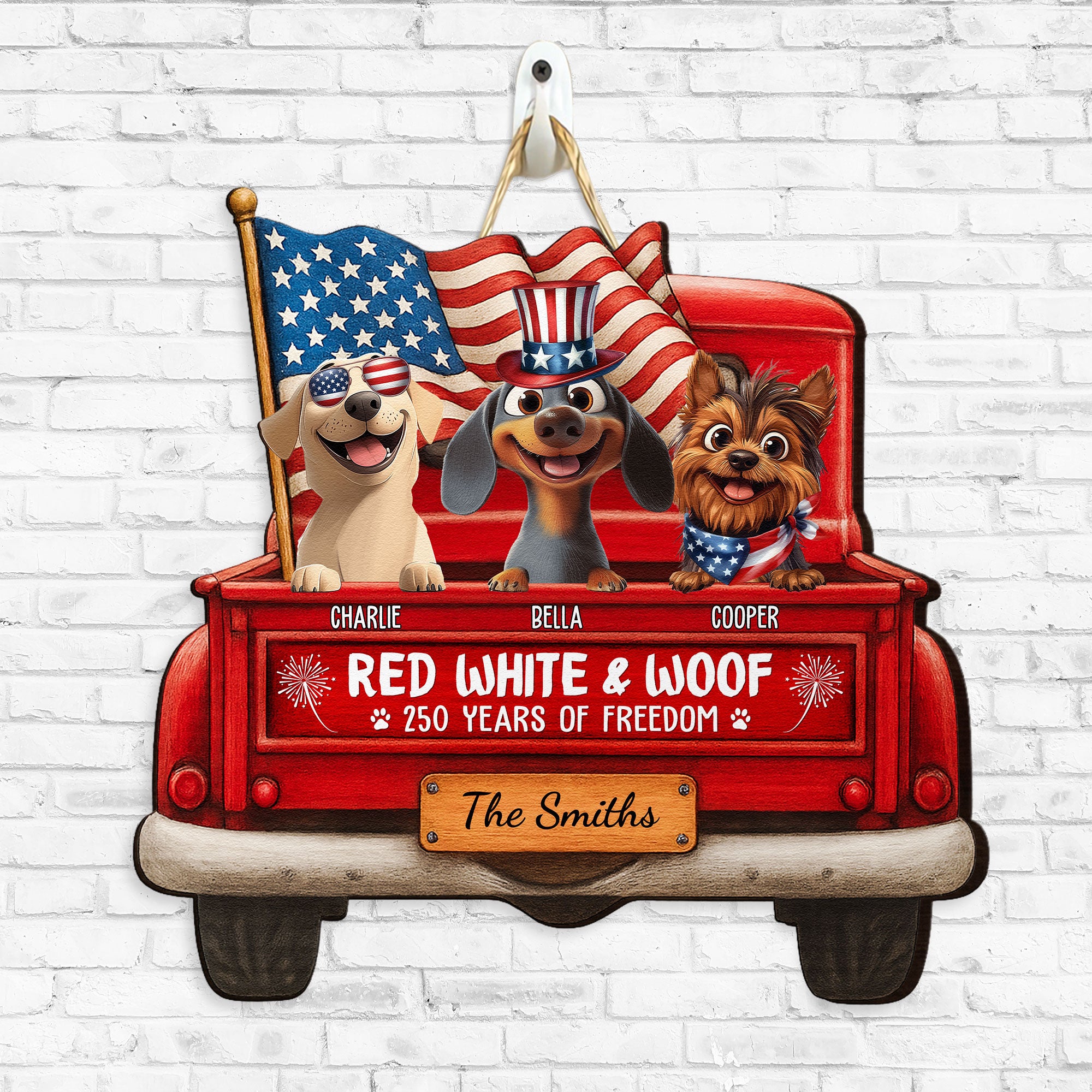 Red White Woof 250 Years Of Freedom - Personalized Wood Sign
