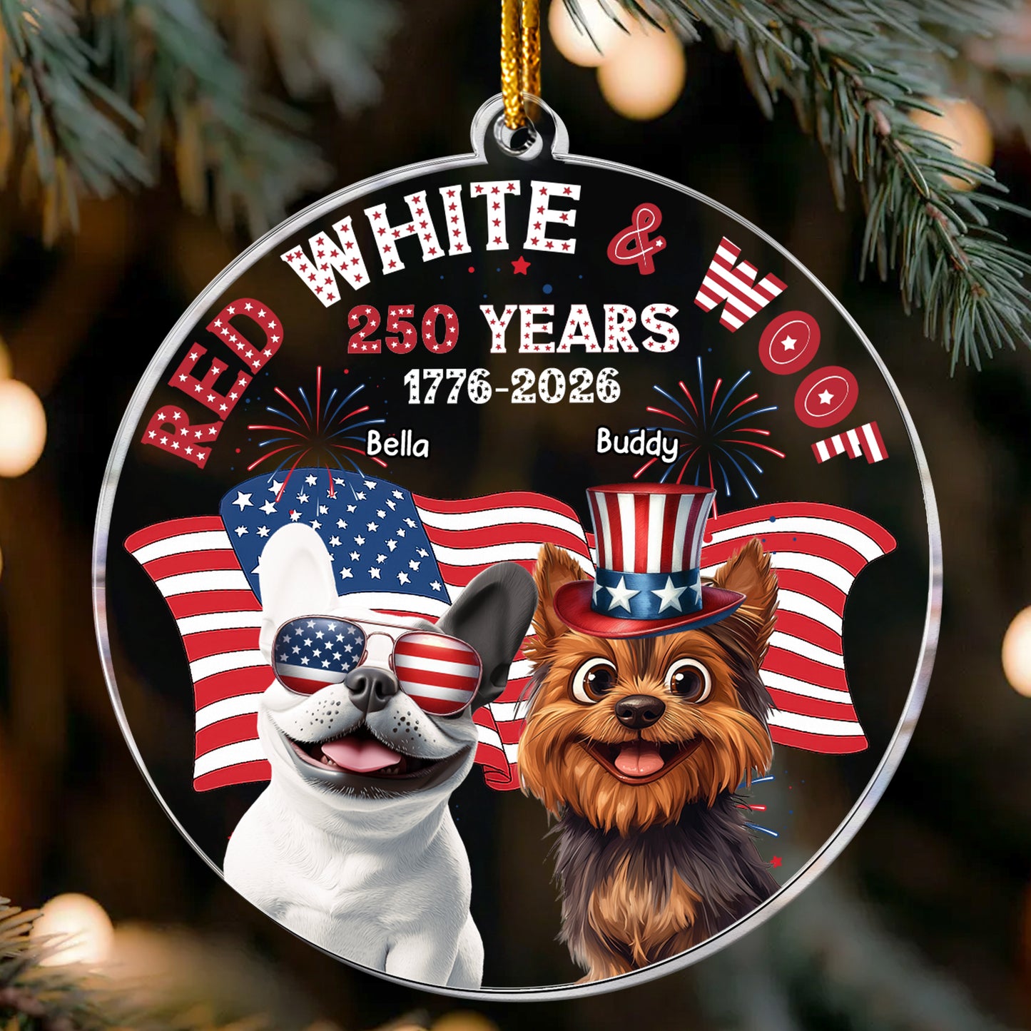 Red White Woof - Personalized Acrylic Ornament