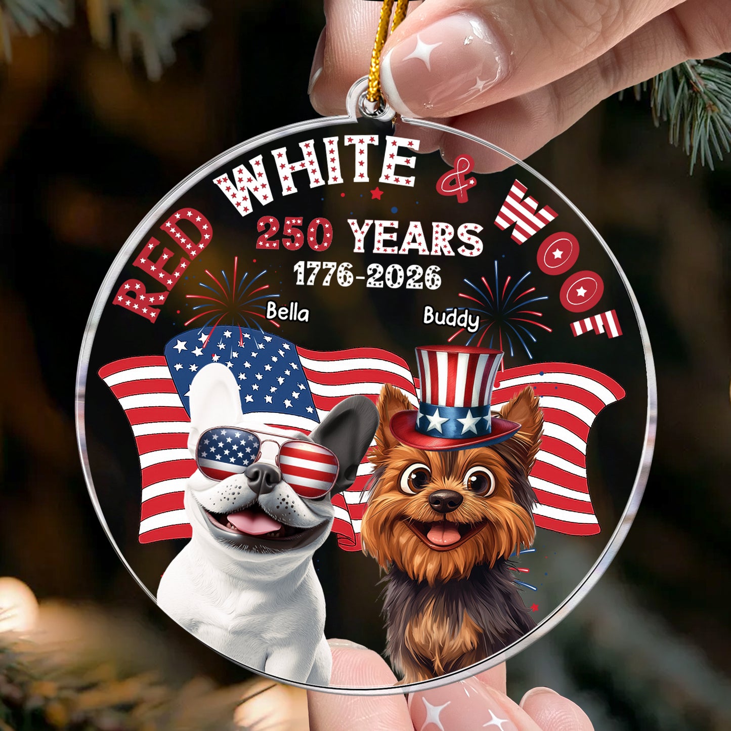 Red White Woof - Personalized Acrylic Ornament