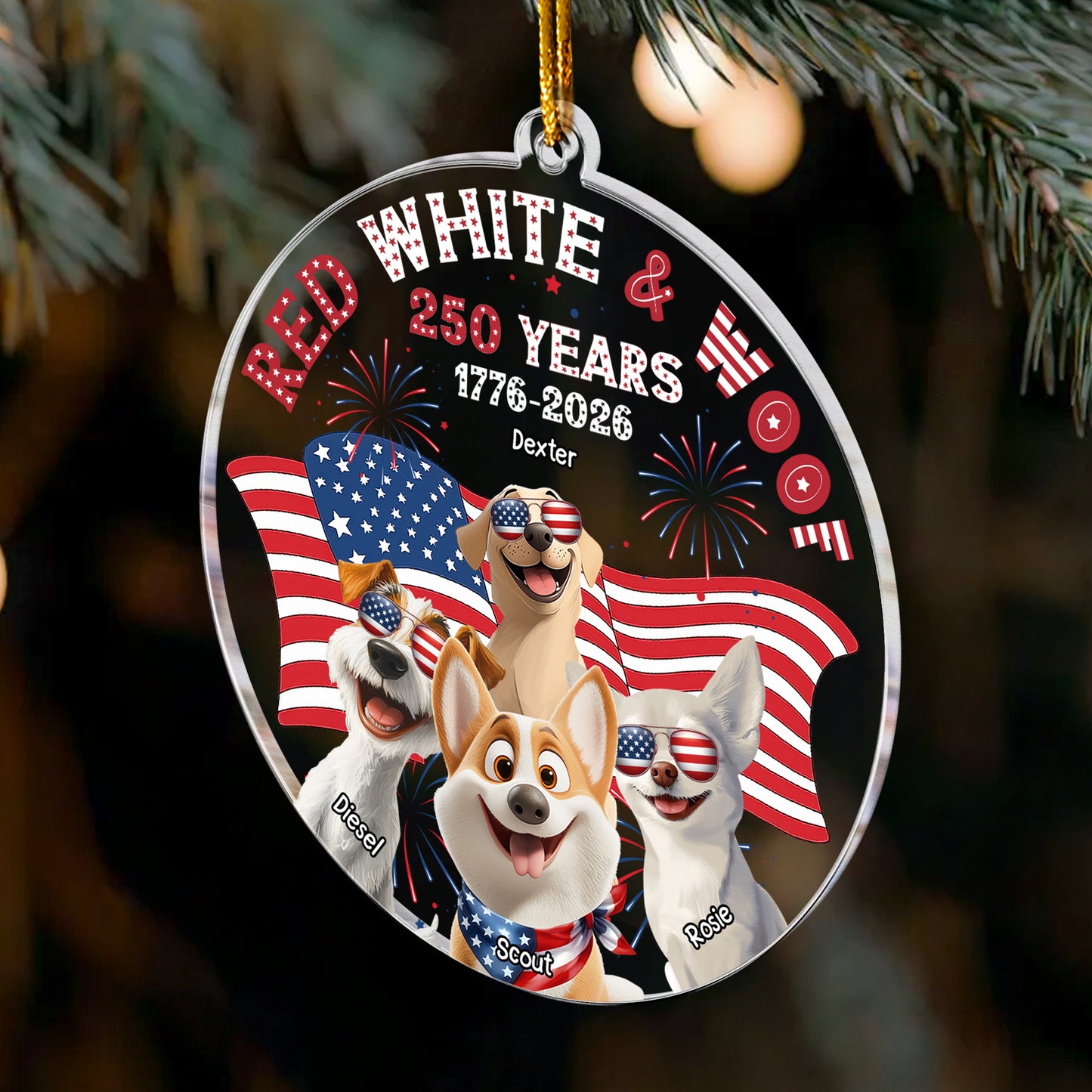 Red White Woof - Personalized Acrylic Ornament