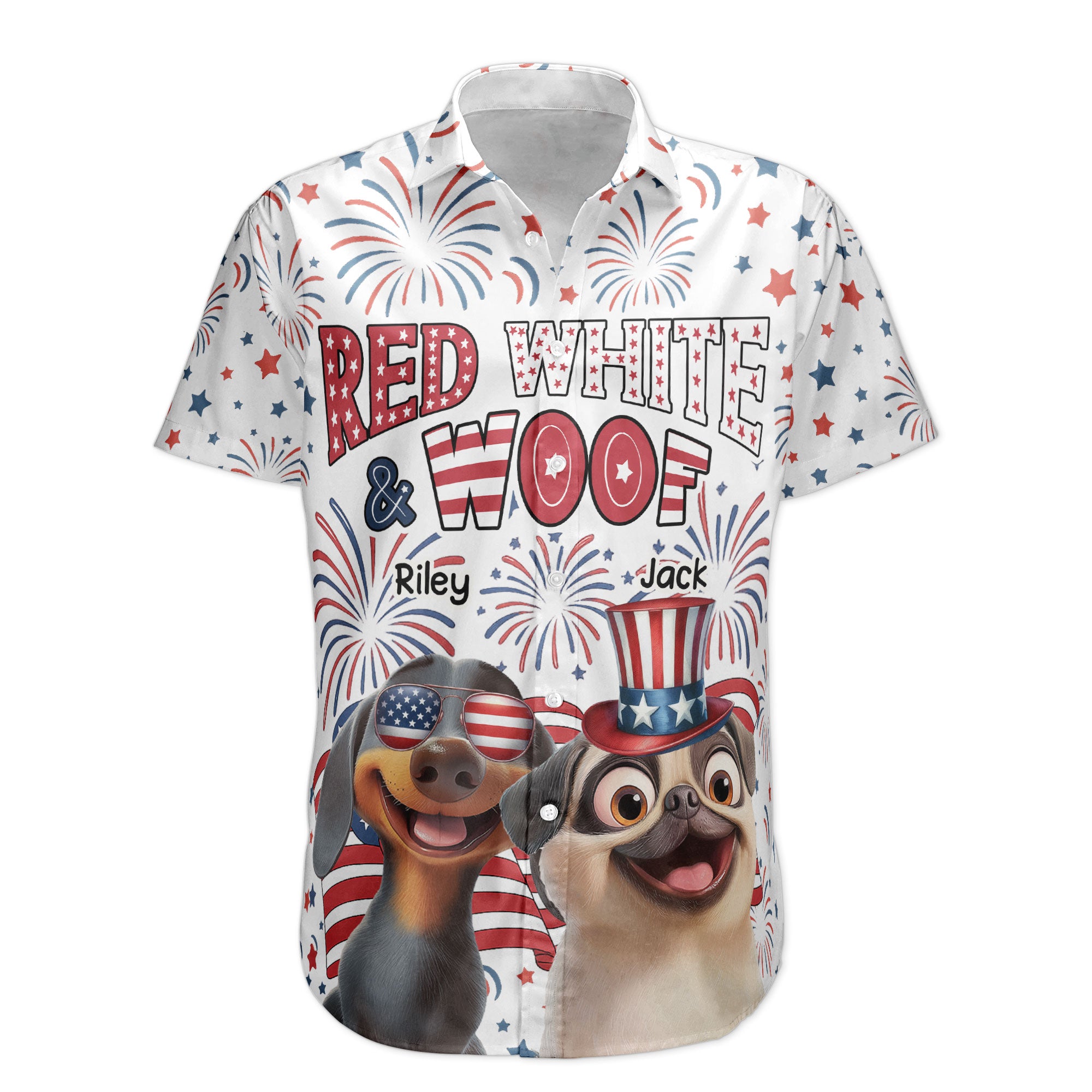 Red White Woof - Personalized Hawaiian Shirt