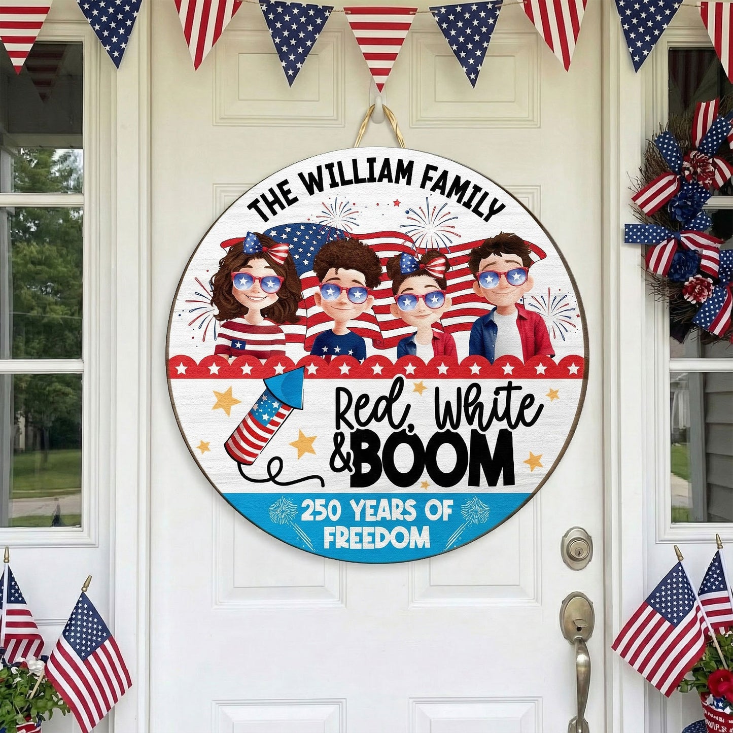 Red White & Boom - Personalized Wood Sign