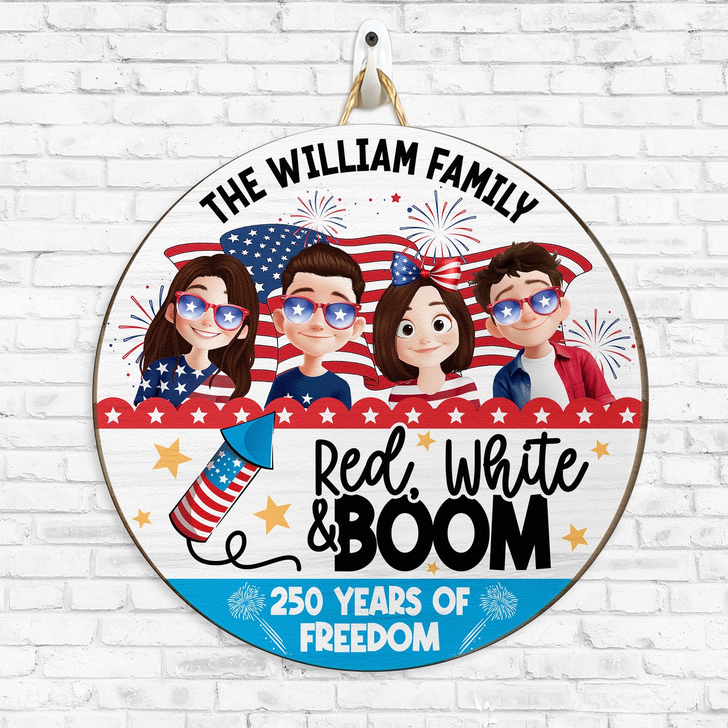 Red White & Boom - Personalized Wood Sign