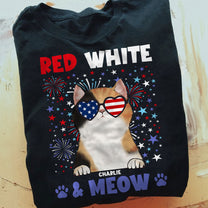 Red White & Meow With 4Th Of July Pattern - Personalized Shirt