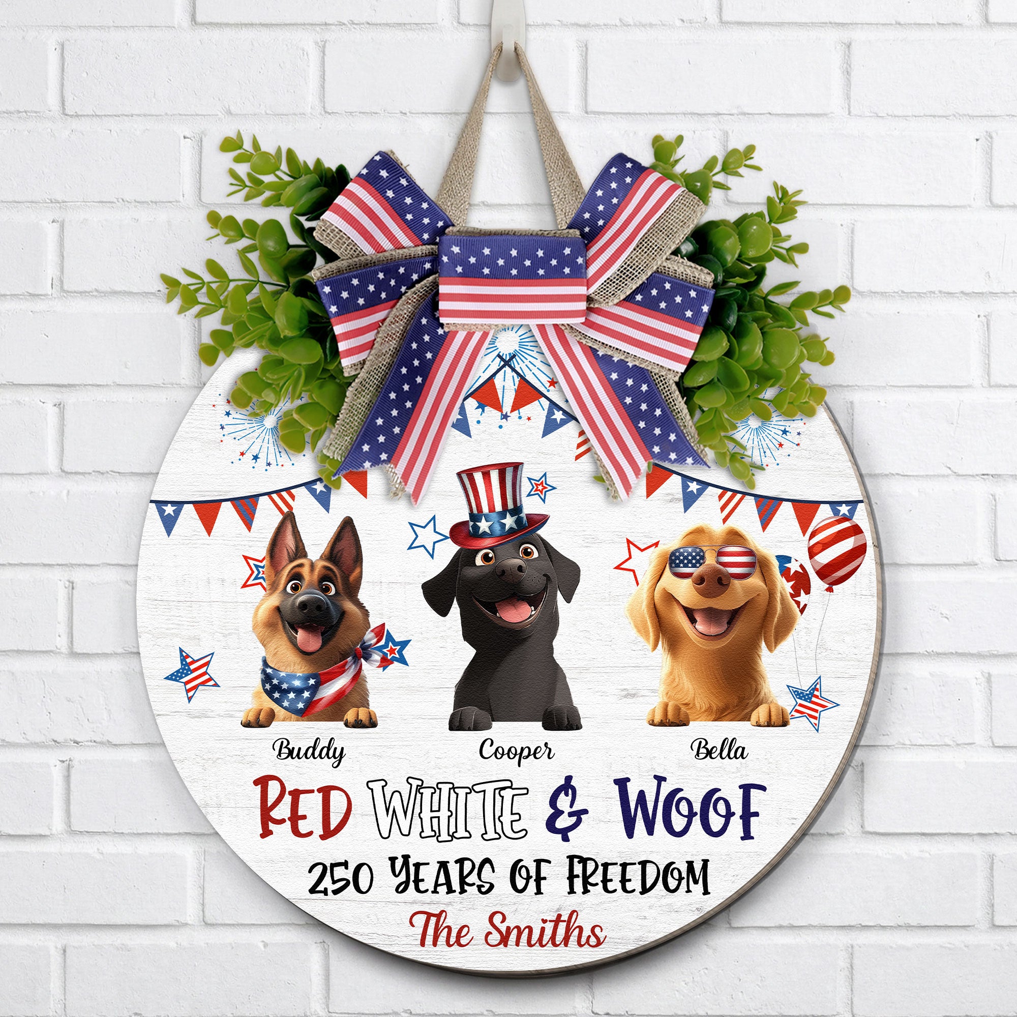 Red White & Woof 250 Years Of Freedom - Personalized Wood Sign