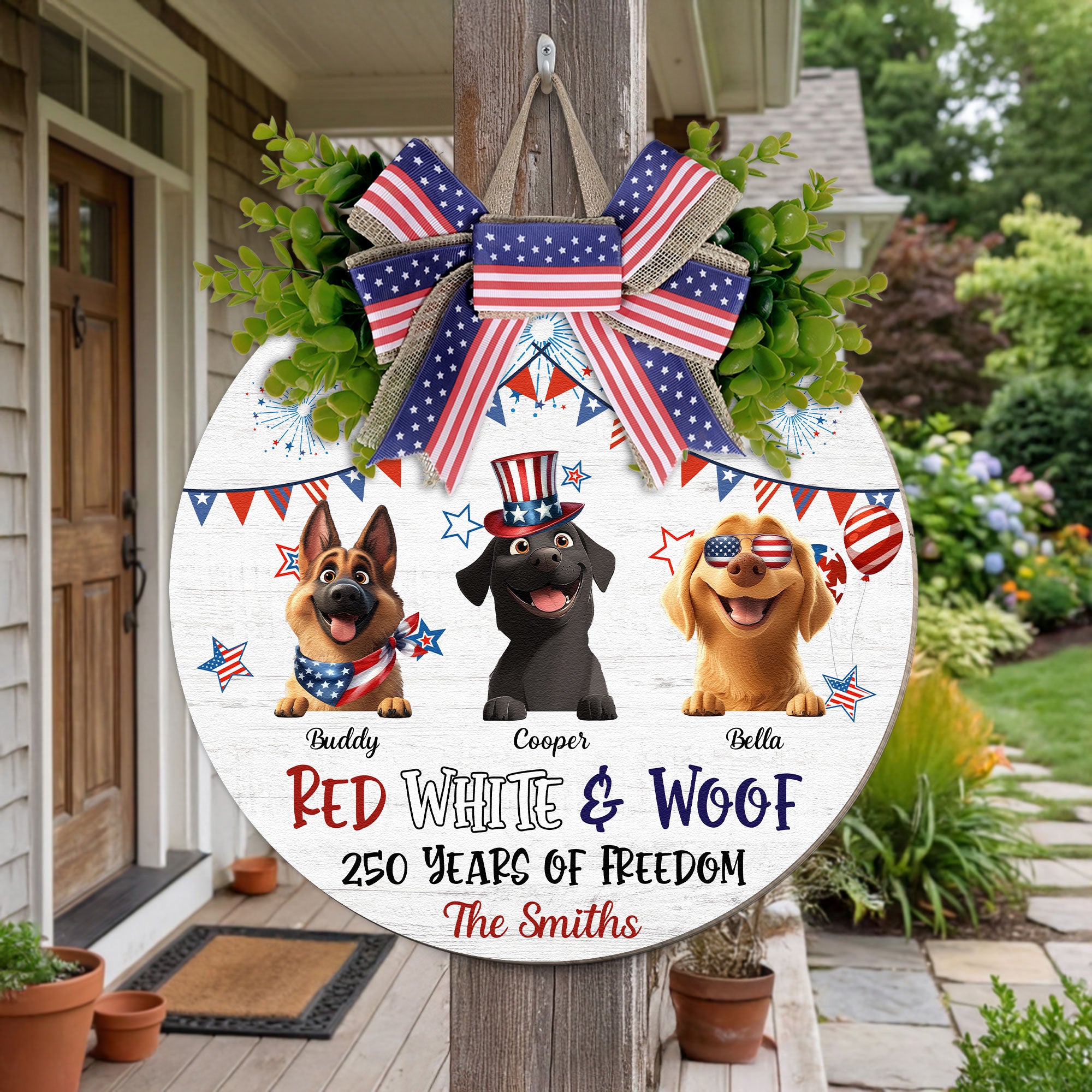 Red White & Woof 250 Years Of Freedom - Personalized Wood Sign