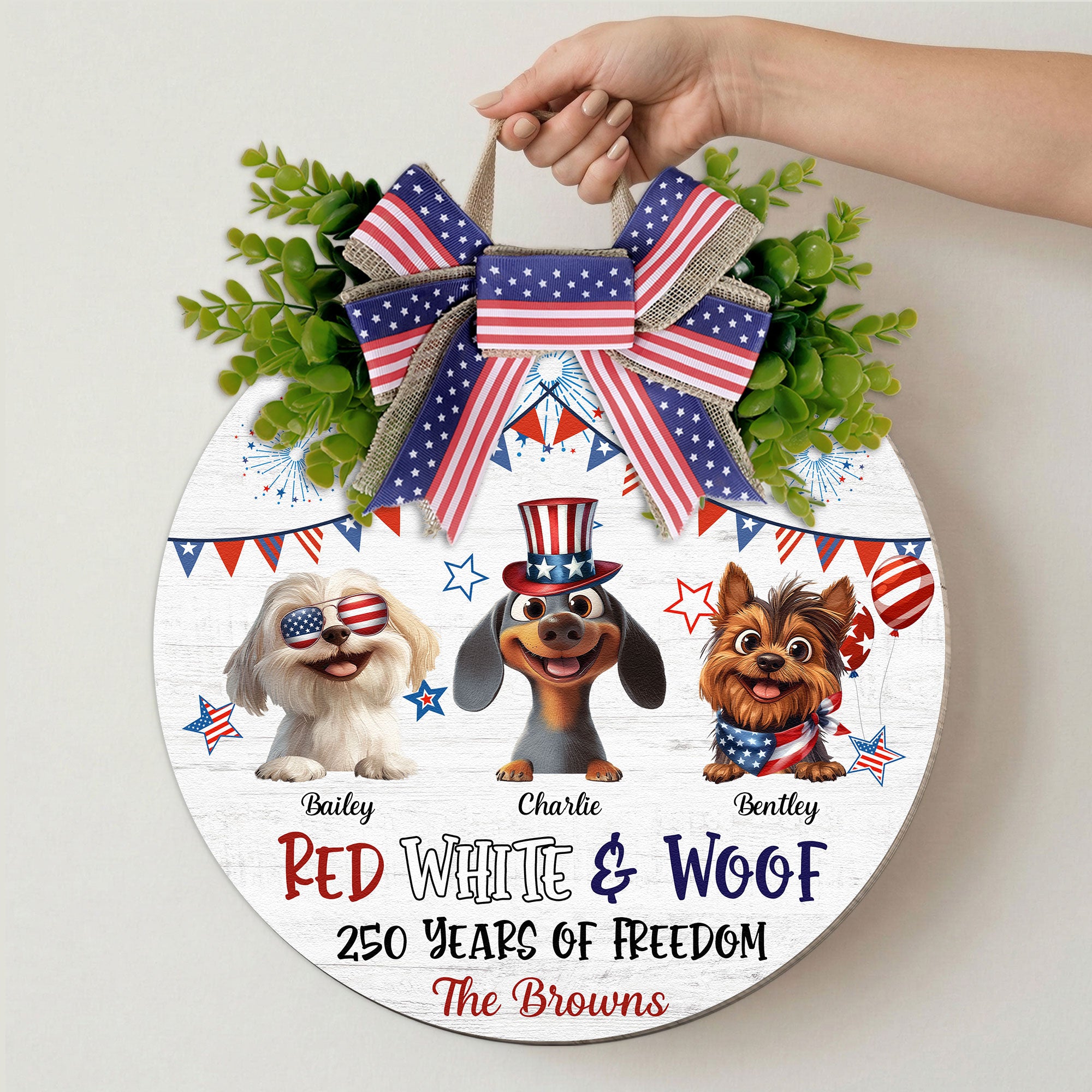 Red White & Woof 250 Years Of Freedom - Personalized Wood Sign