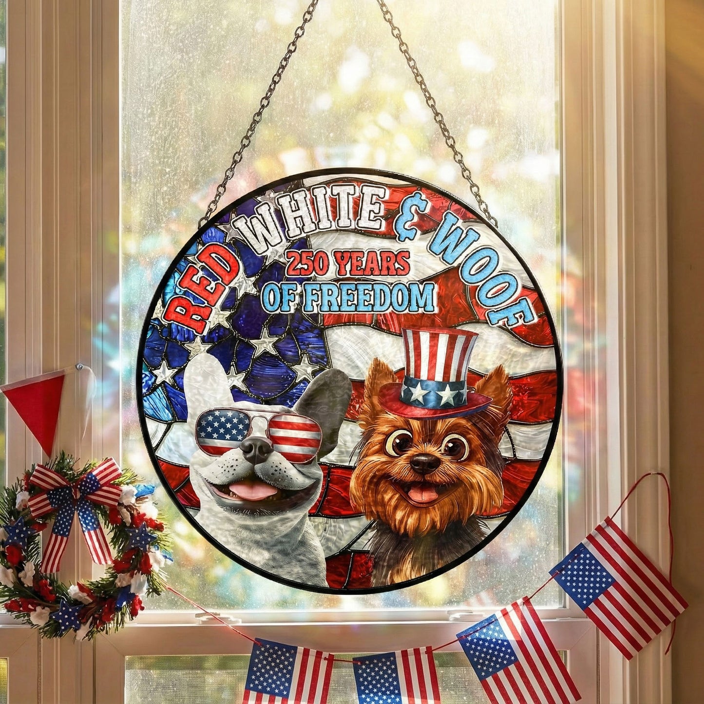 Red White & Woof - 250Th Anniversary - Personalized Stained Glass Window Hanging Suncatcher
