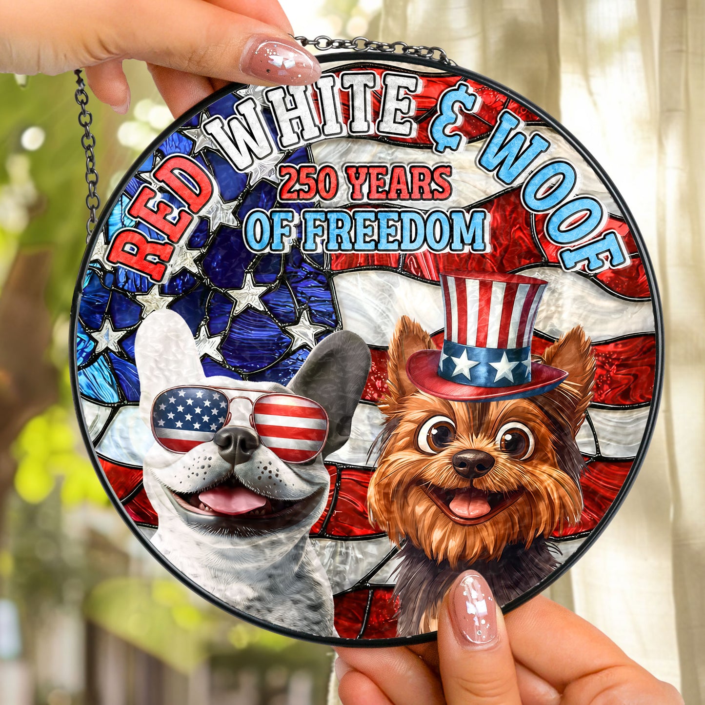 Red White & Woof - 250Th Anniversary - Personalized Stained Glass Window Hanging Suncatcher
