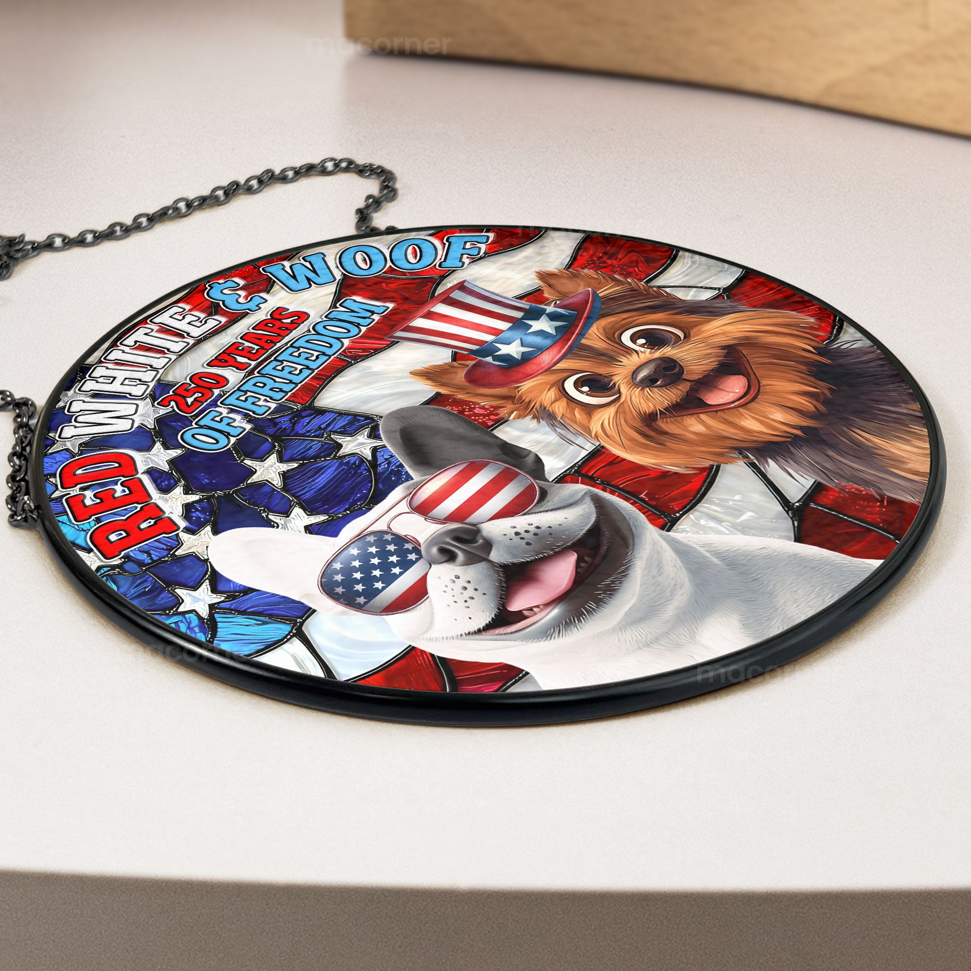 Red White & Woof - 250Th Anniversary - Personalized Stained Glass Window Hanging Suncatcher