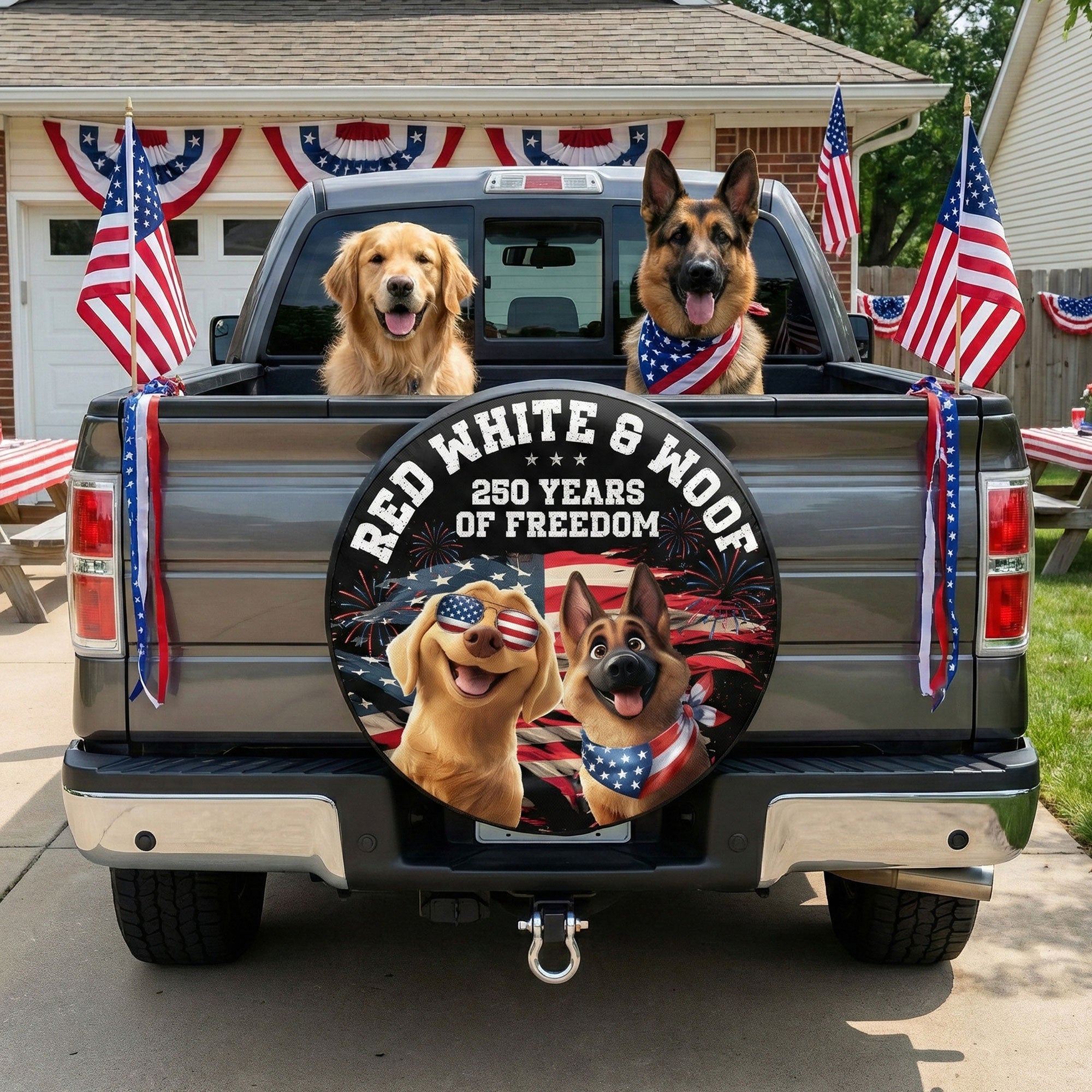 Red White & Woof - Personalized Tire Cover