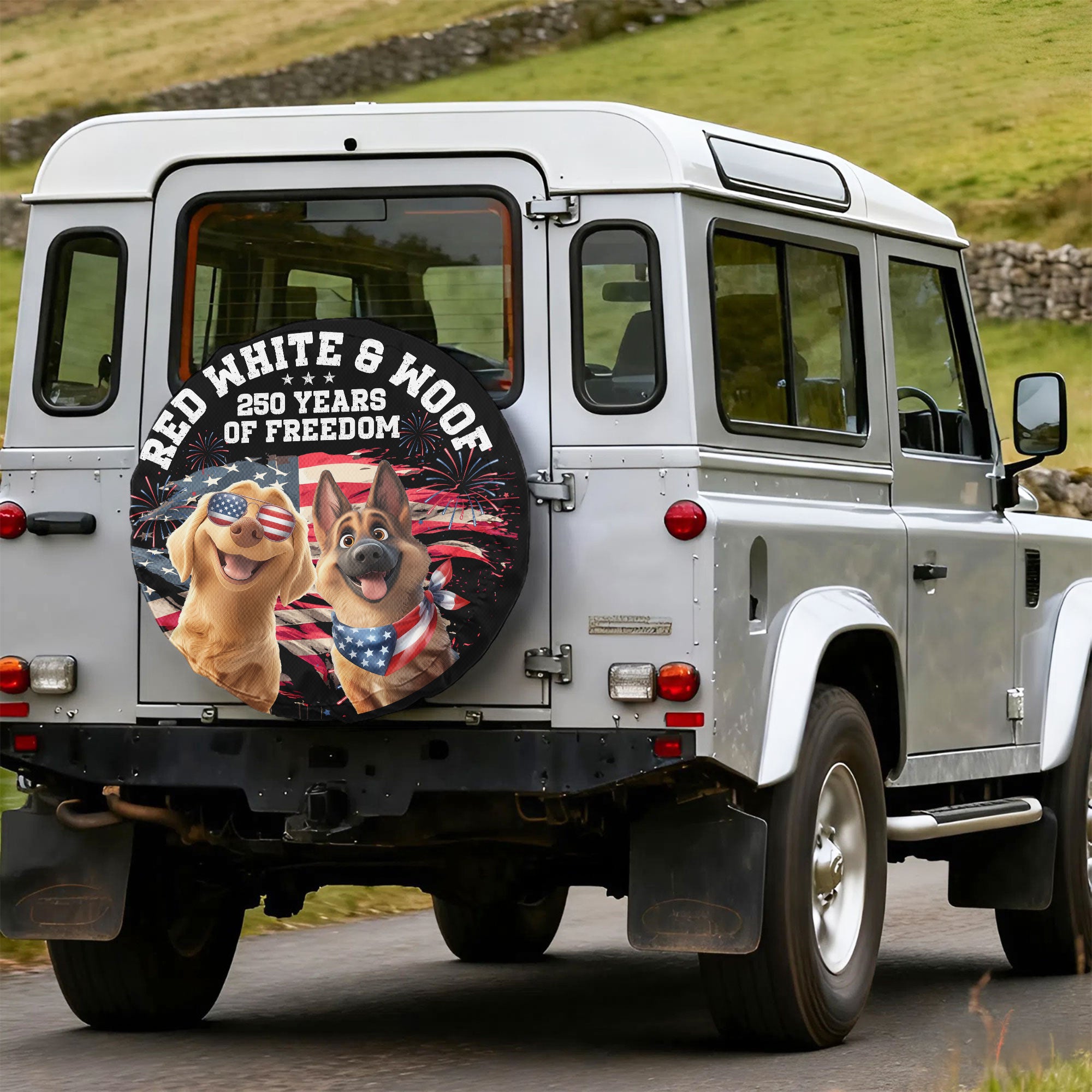 Red White & Woof - Personalized Tire Cover