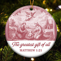 Nativity Scene Blue Toile De Jouy Christmas Holy Family - Ceramic Ornament