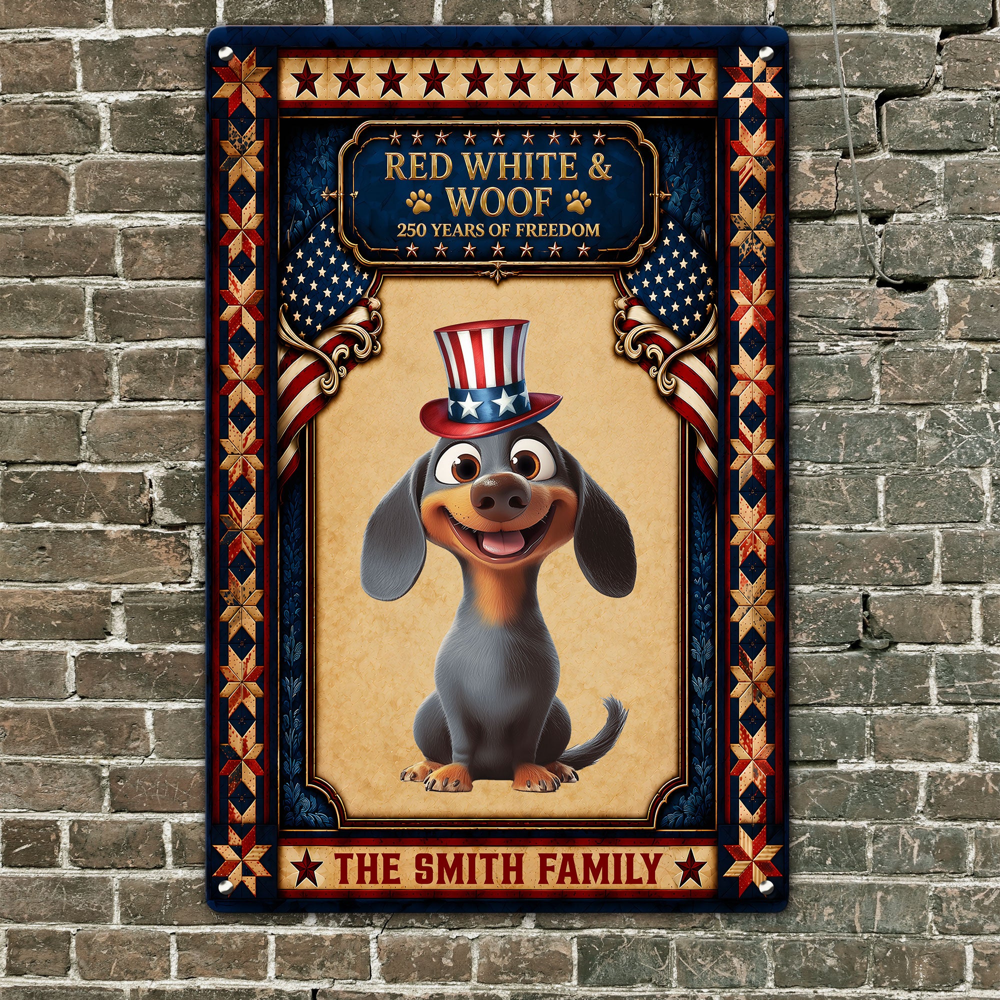 Red-White-&-Woof-250Th-Anniversary-Usa-Gift-For-Pet-Lovers-Personalized-Metal-Sign-2