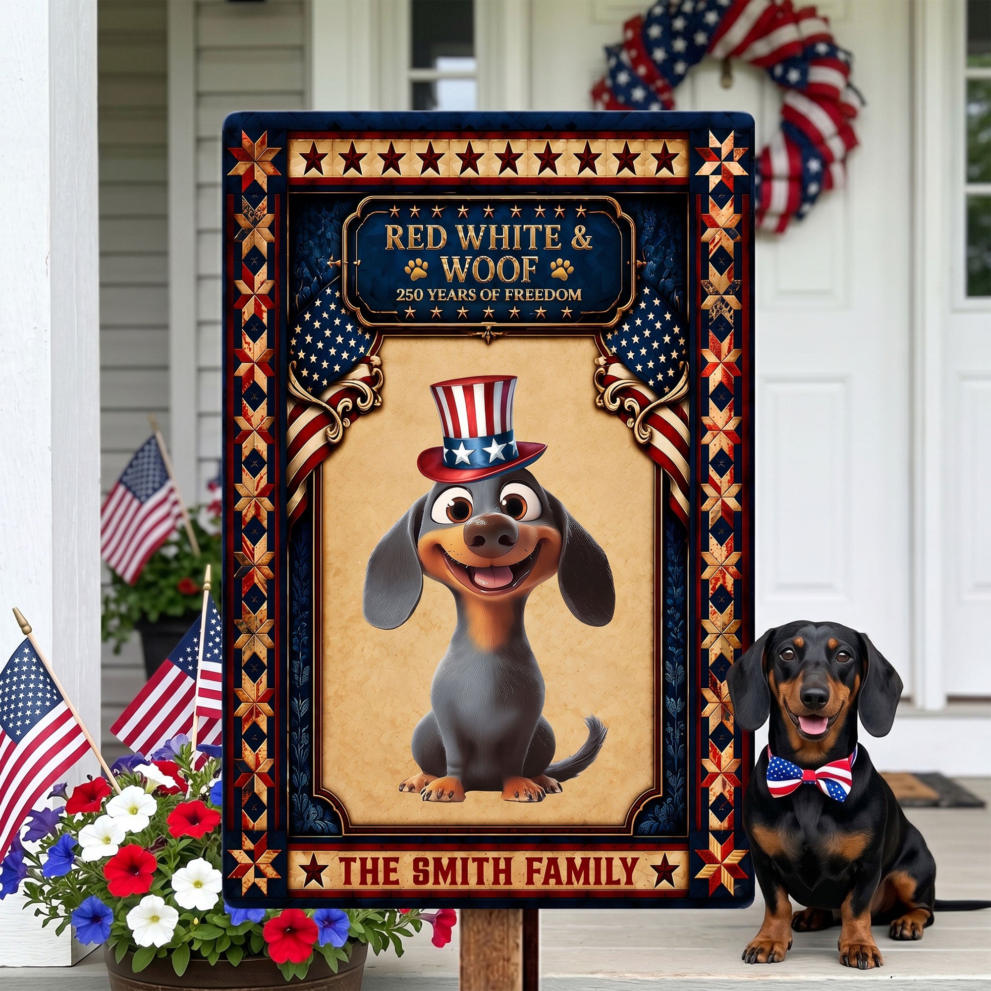 Red-White-&-Woof-250Th-Anniversary-Usa-Gift-For-Pet-Lovers-Personalized-Metal-Sign-3