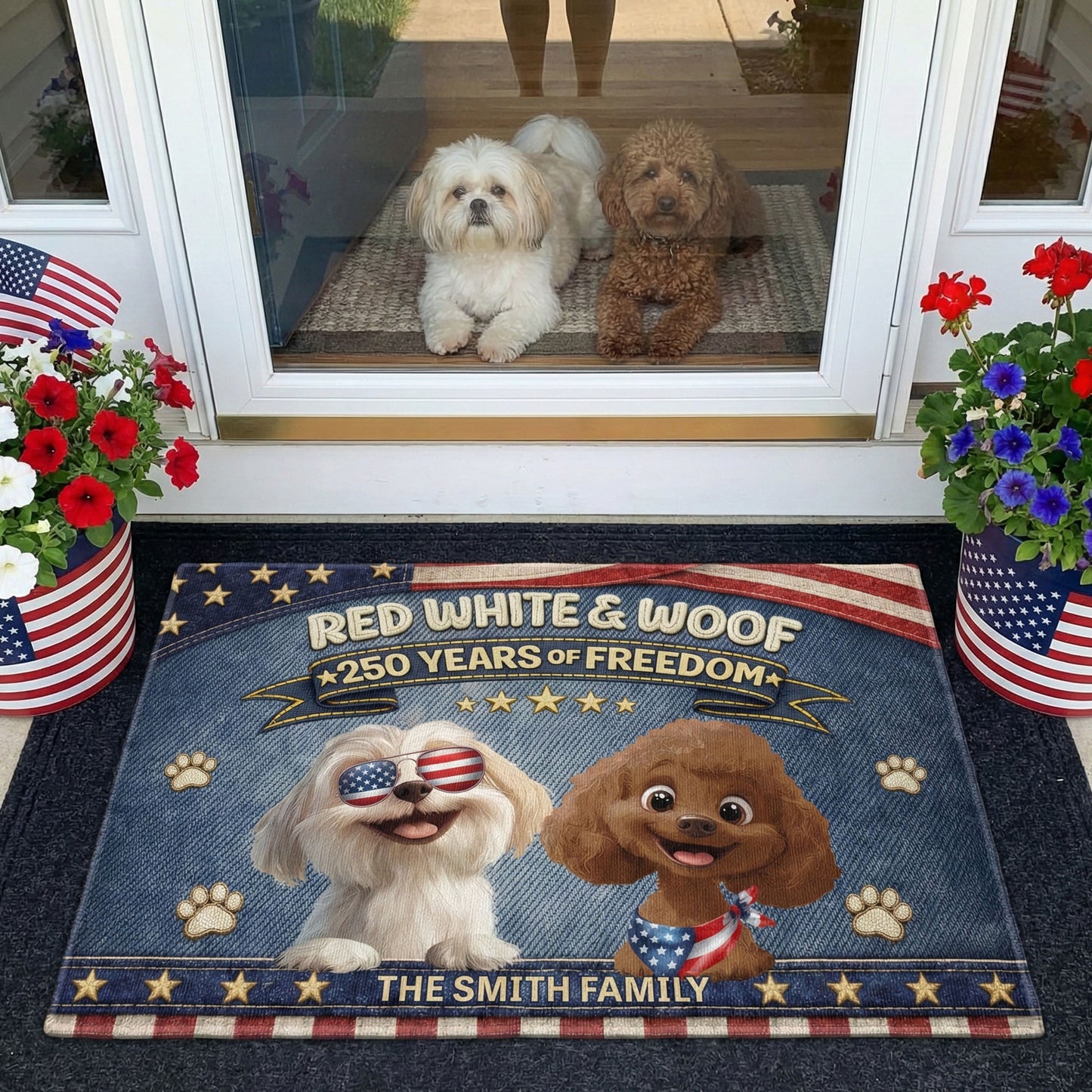 Red-White-&-Woof-250-Years-Of-Freedom-Faux-Pattern-Personalized-Doormat-1