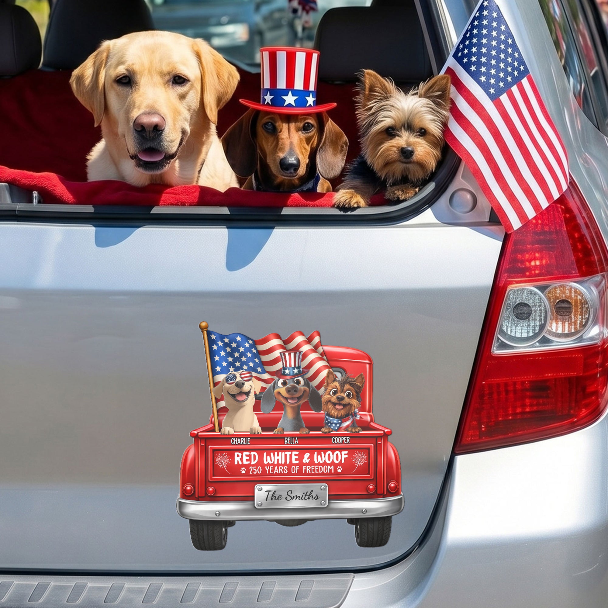 Red-White-&-Woof-Personalized-Bumper-Sticker-1