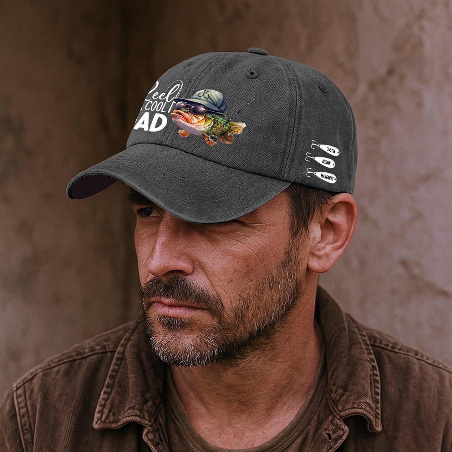 Reel Cool Dad, Grandpa, Papa - Custom Kids' Names - Personalized Distressed Denim Cap