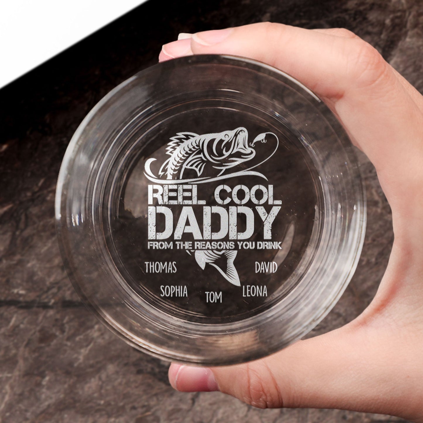 Reel Cool Daddy/Papa From The Reasons You Drink - Personalized Engraved Whiskey Glass