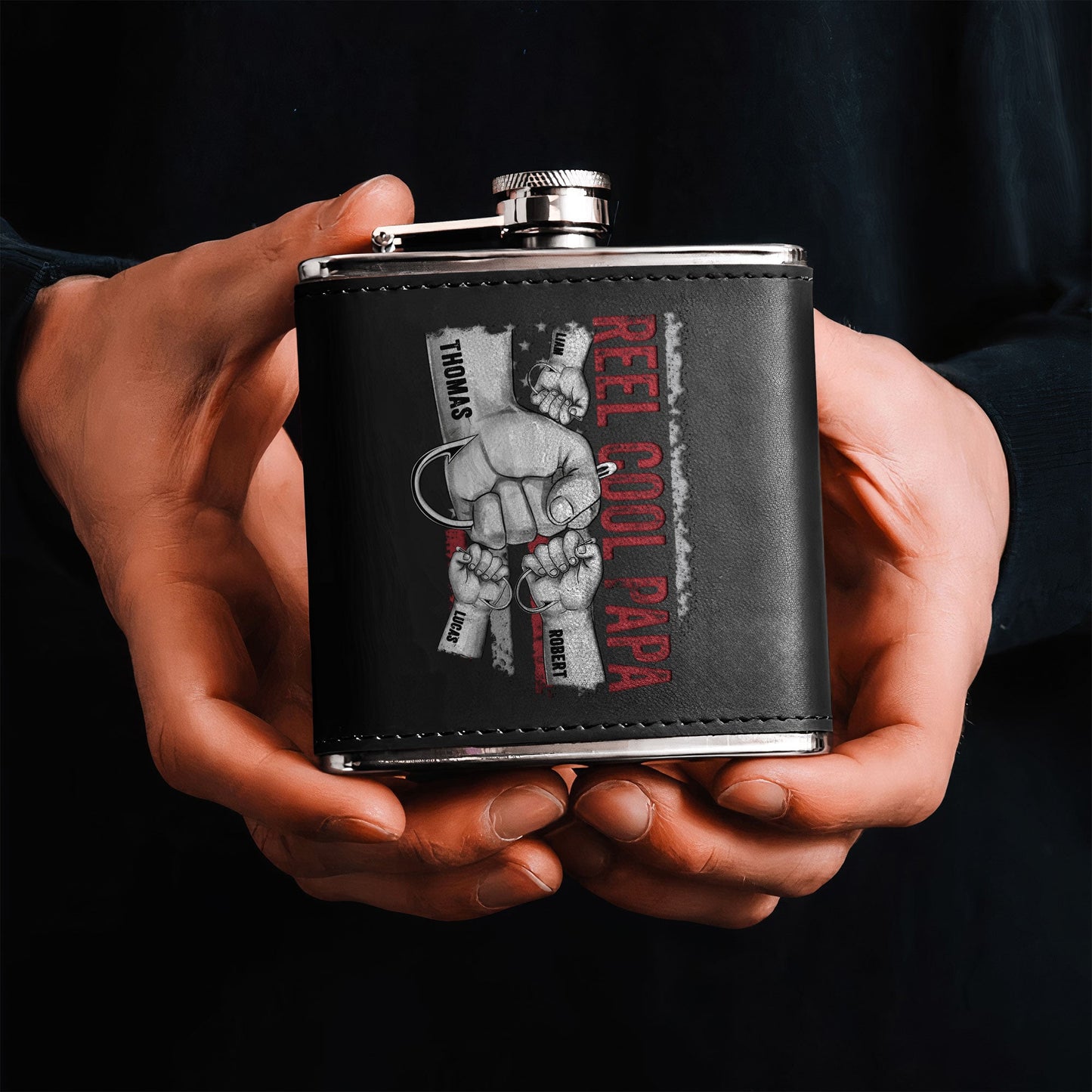 Reel Cool Papa, Grandpa - Personalized Leather Flask