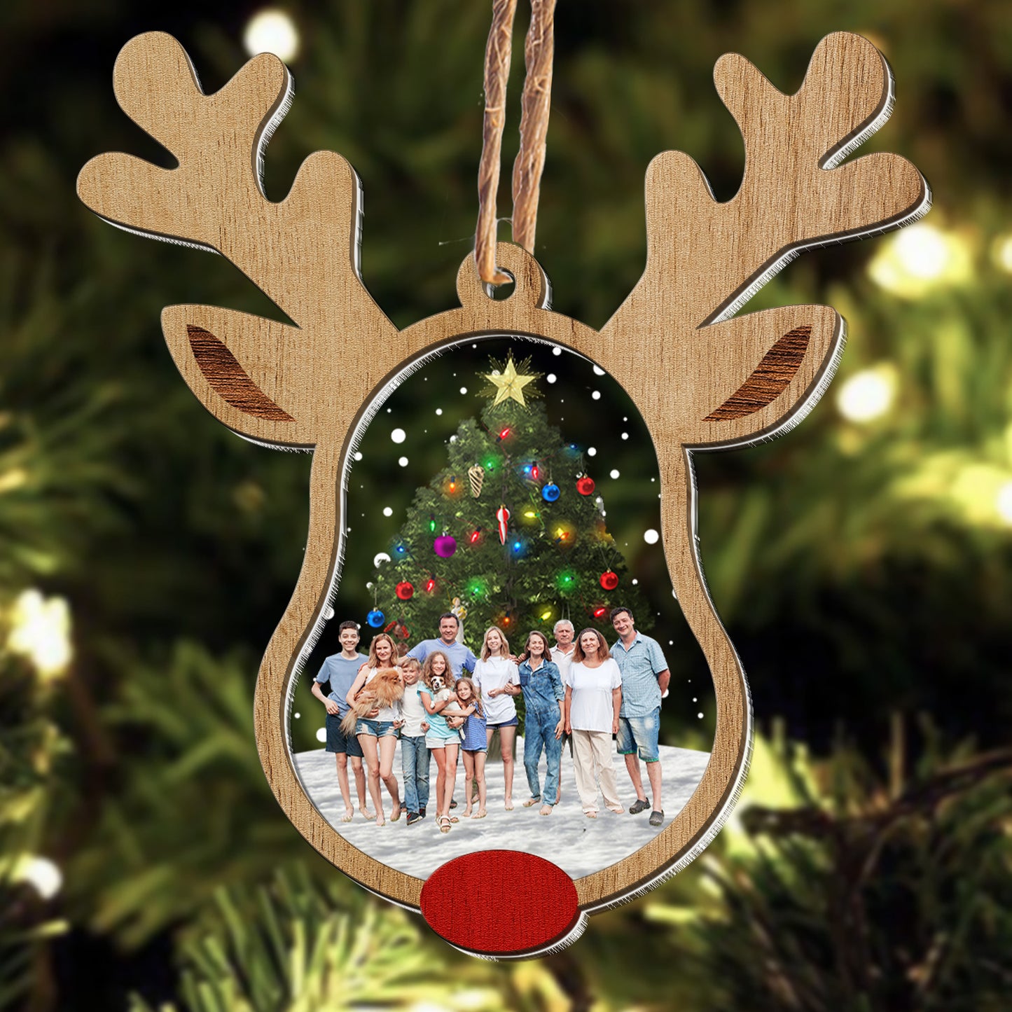 Reindeer Christmas Custom Photo Family, Friends - Personalized Wood Acrylic Photo Ornament