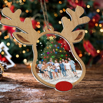 Reindeer Christmas Custom Photo Family, Friends - Personalized Wood Acrylic Photo Ornament