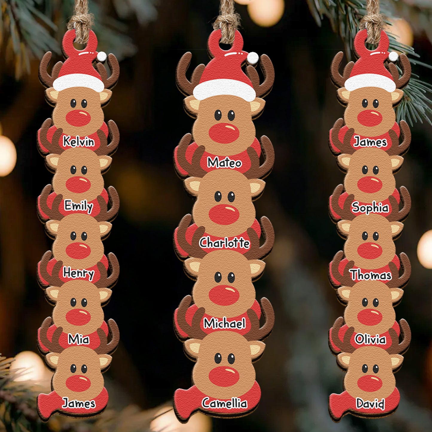 Reindeer Family Christmas Custom Name Keepsake - Personalized Family Ornament