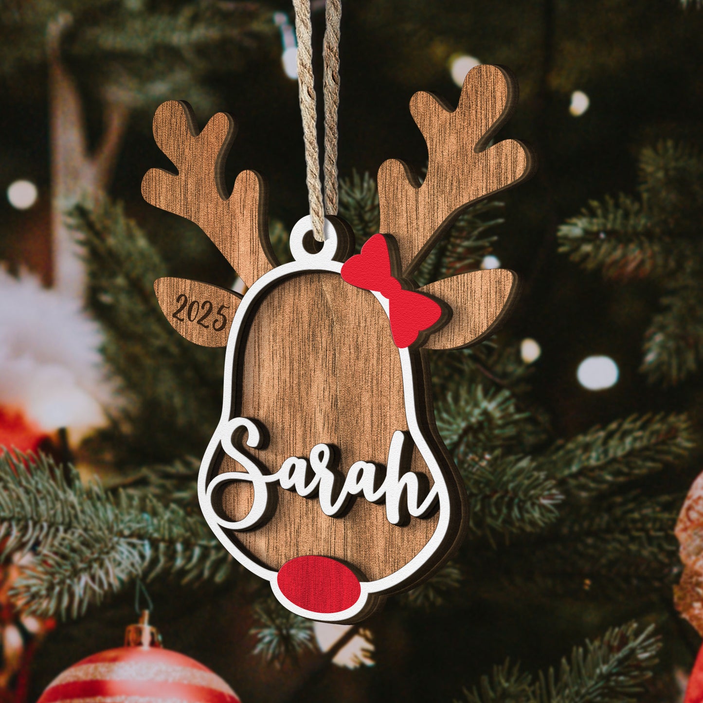 Reindeer Family - Personalized Wooden Ornament