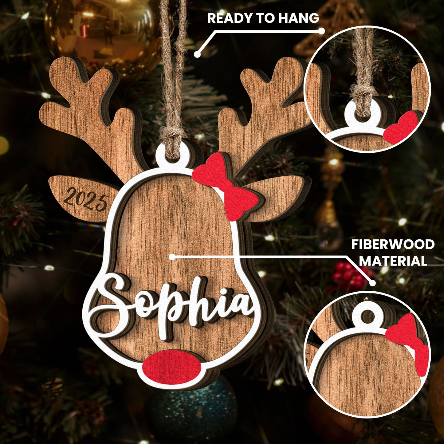 Reindeer Family - Personalized Wooden Ornament