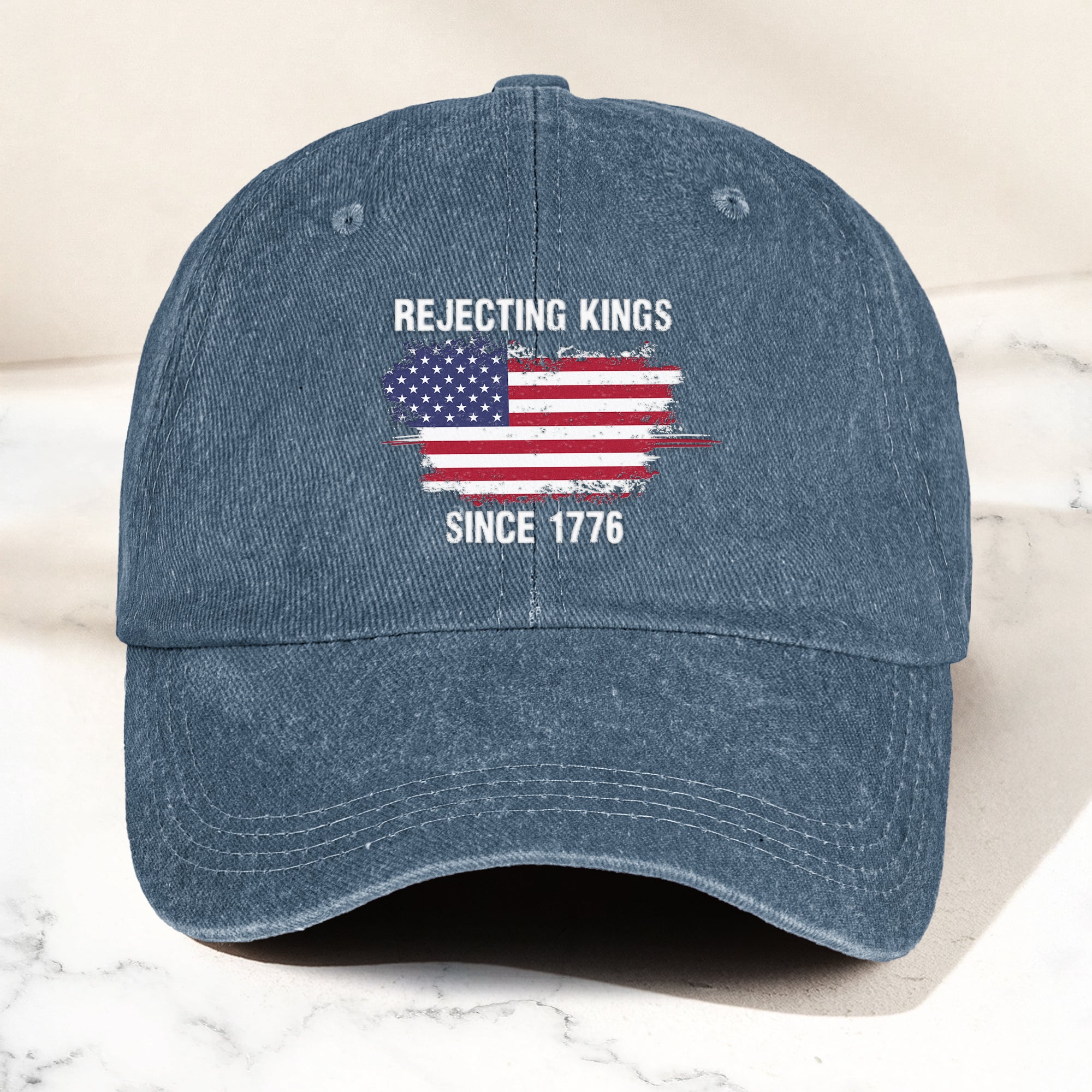 Rejecting Kings Since 1776 - Personalized Distressed Denim Cap