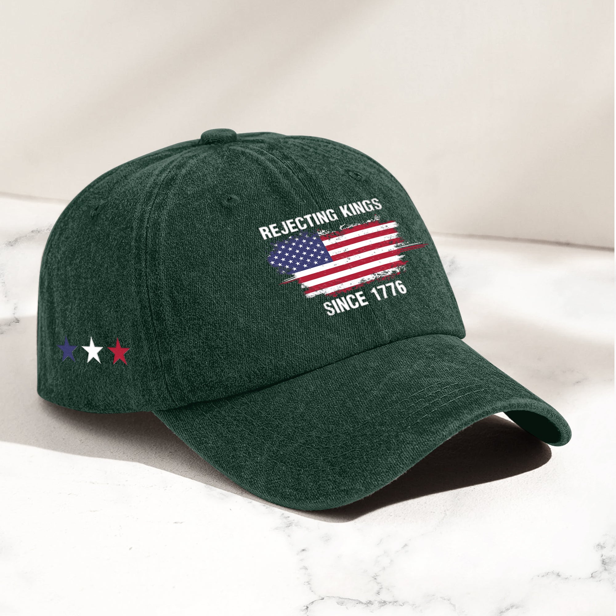 Rejecting Kings Since 1776 - Personalized Distressed Denim Cap