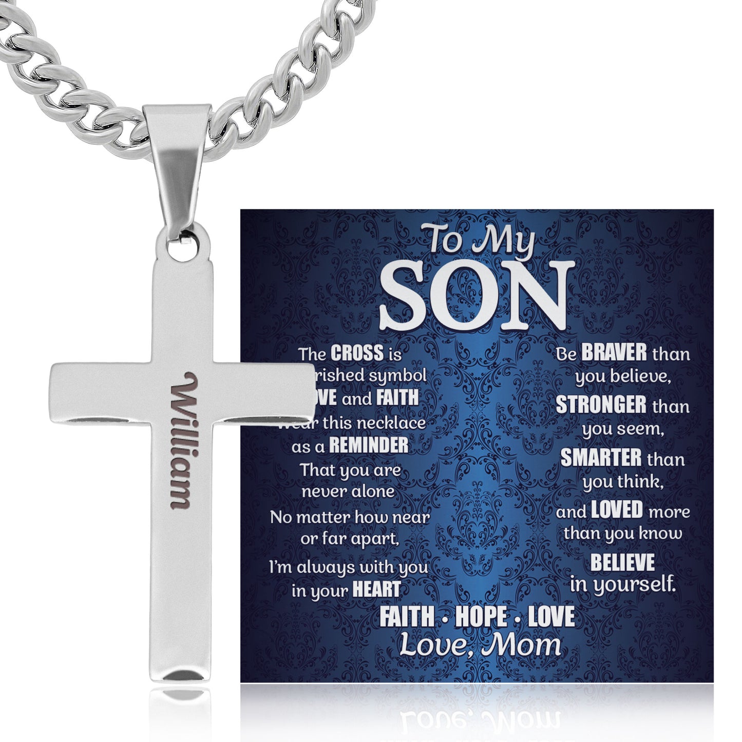 Religious Cross Necklace For Man Him Son - Personalized Cross Necklace With Card