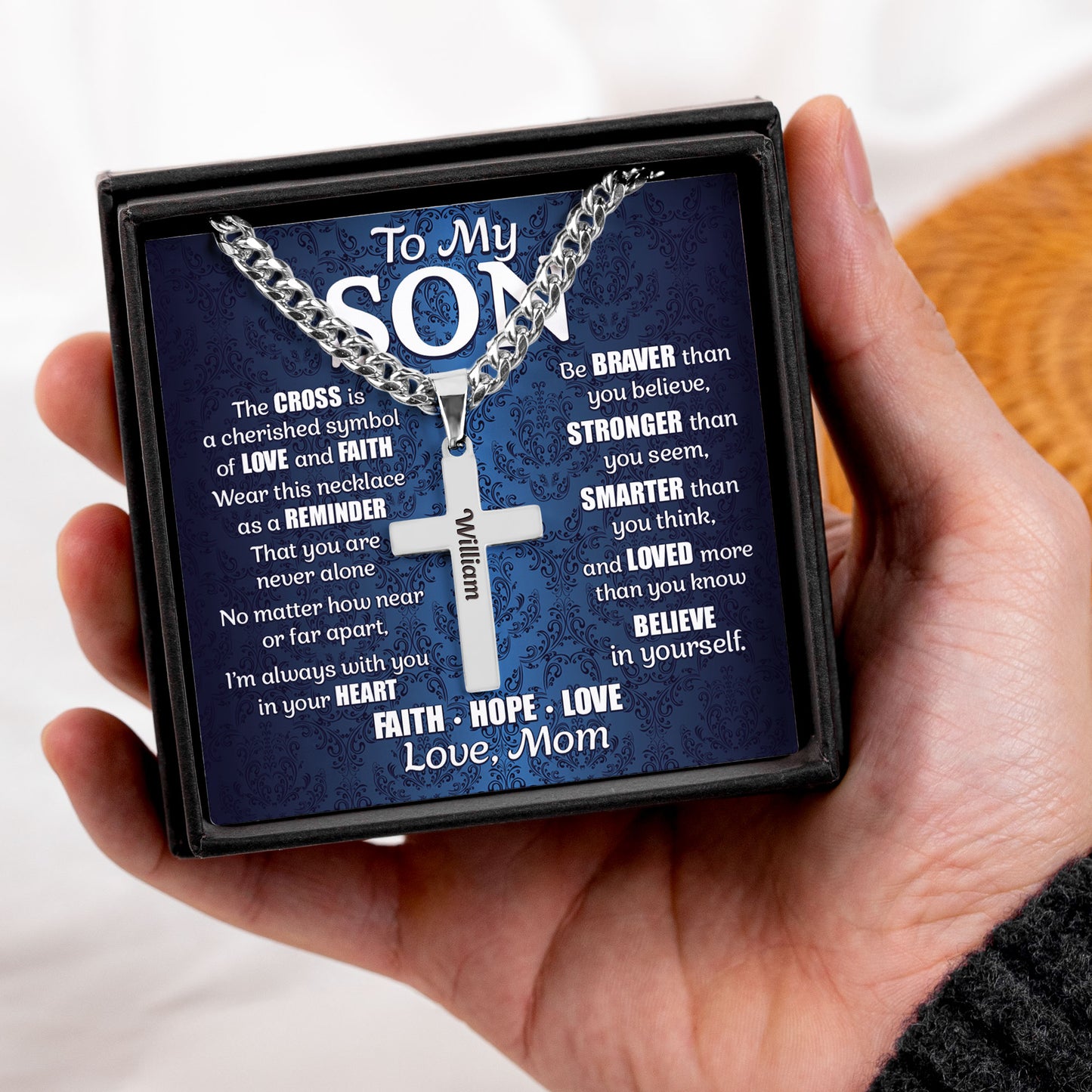 Religious Cross Necklace For Man Him Son - Personalized Cross Necklace With Card