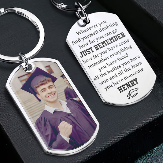 Remember How Far You Have Come - Personalized Stainless Steel Photo Keychain