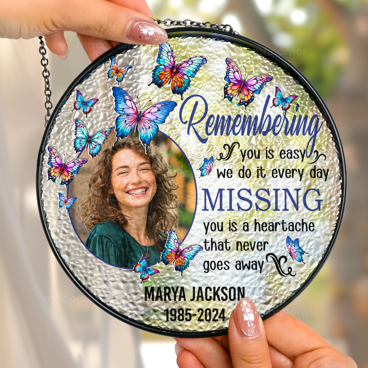 Remembering You - Personalized Photo Stained Glass Window Hanging Suncatcher