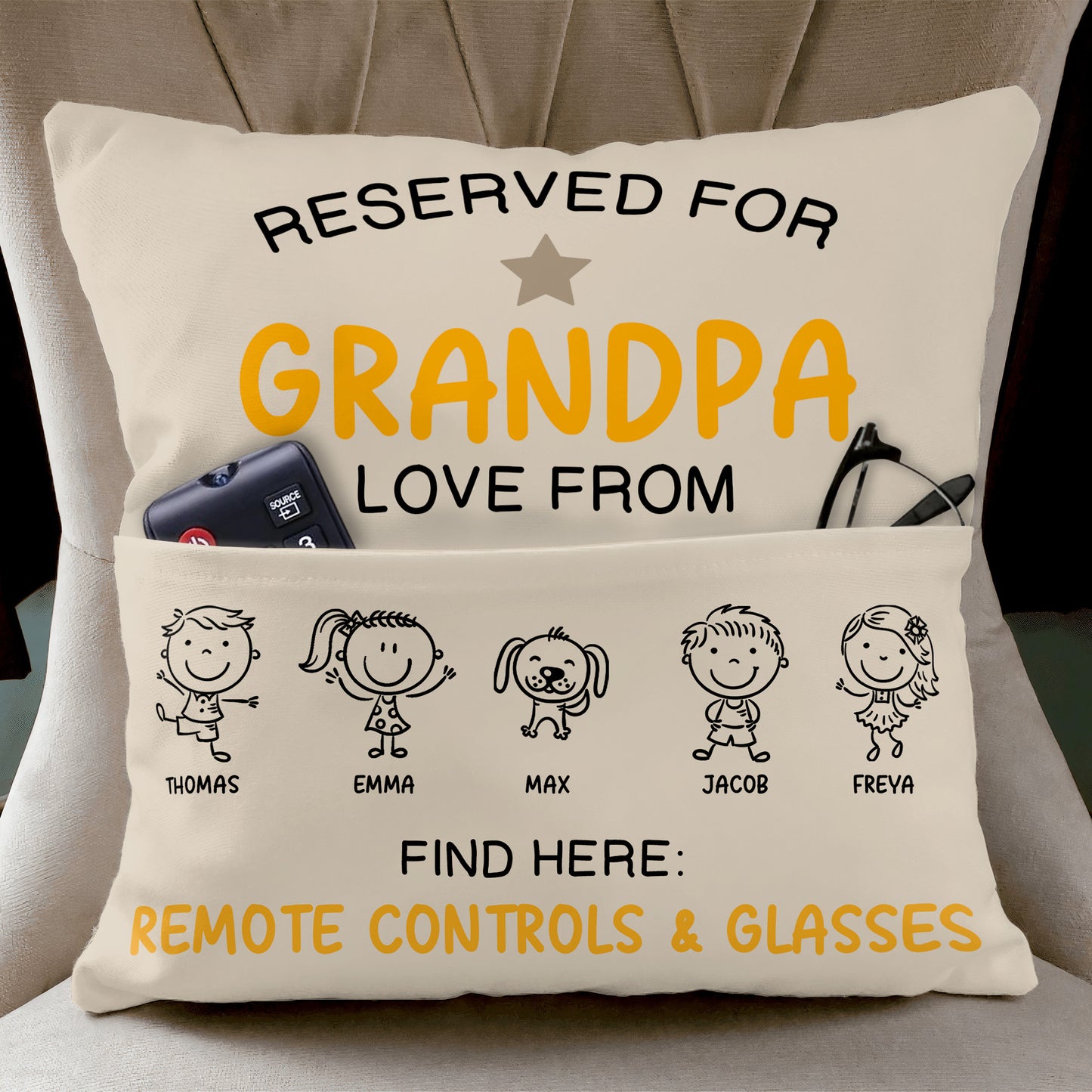 Reserved For Grandpa - Personalized Pocket Pillow (Insert Included)