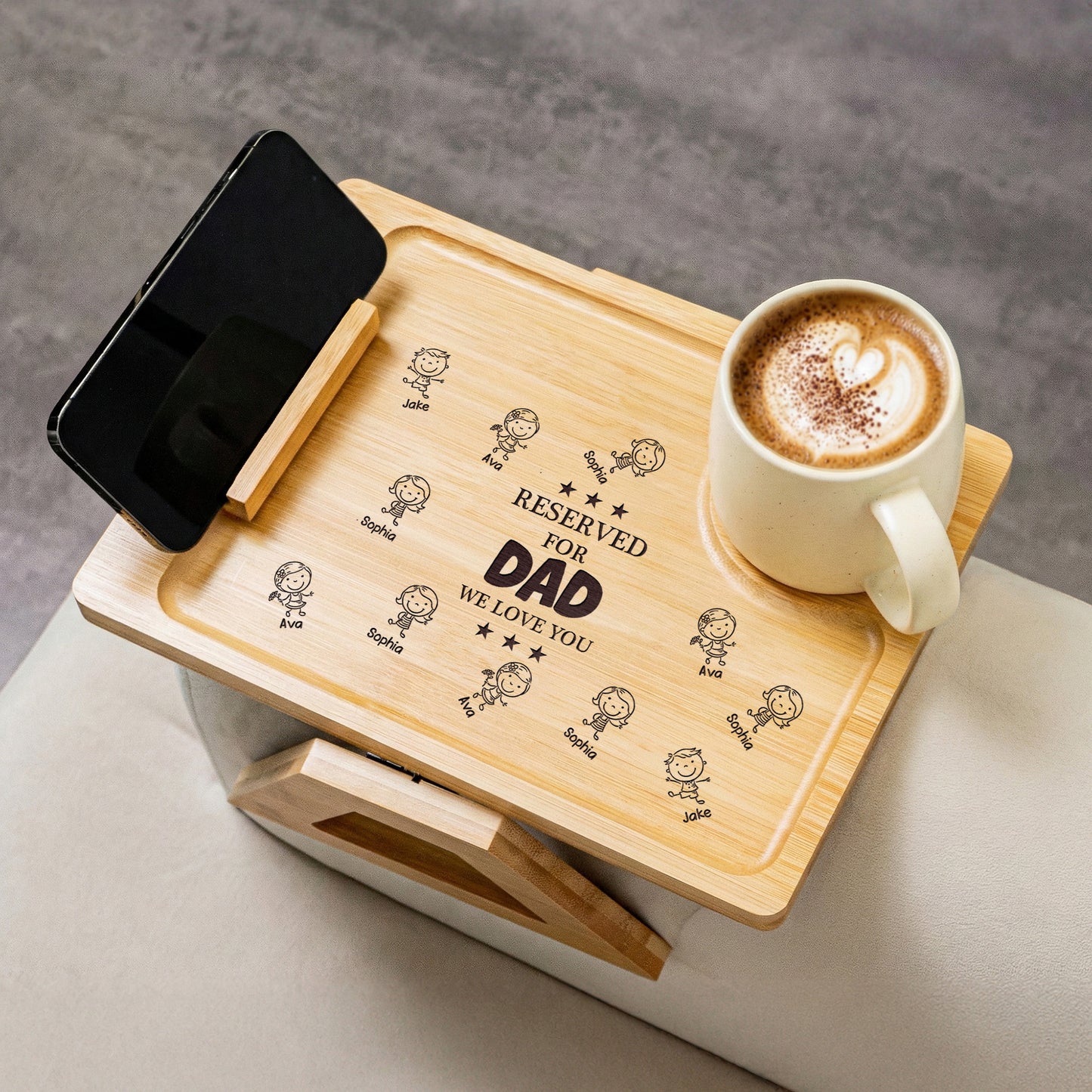 Reserved For Dad - Personalized Wooden Couch Arm Table