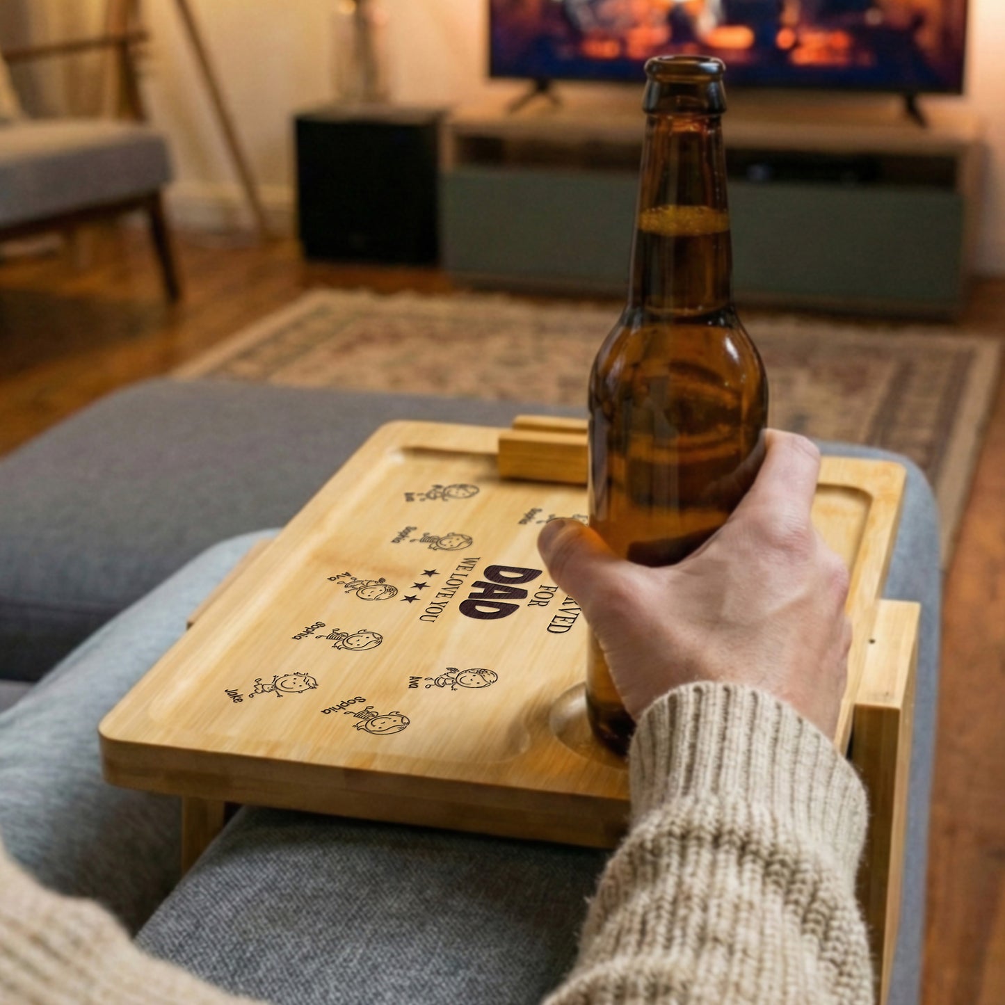 Reserved For Dad - Personalized Wooden Couch Arm Table
