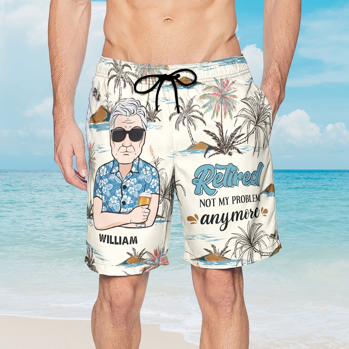Retired Not My Problem Anymore - Personalized Photo Men's Beach Shorts