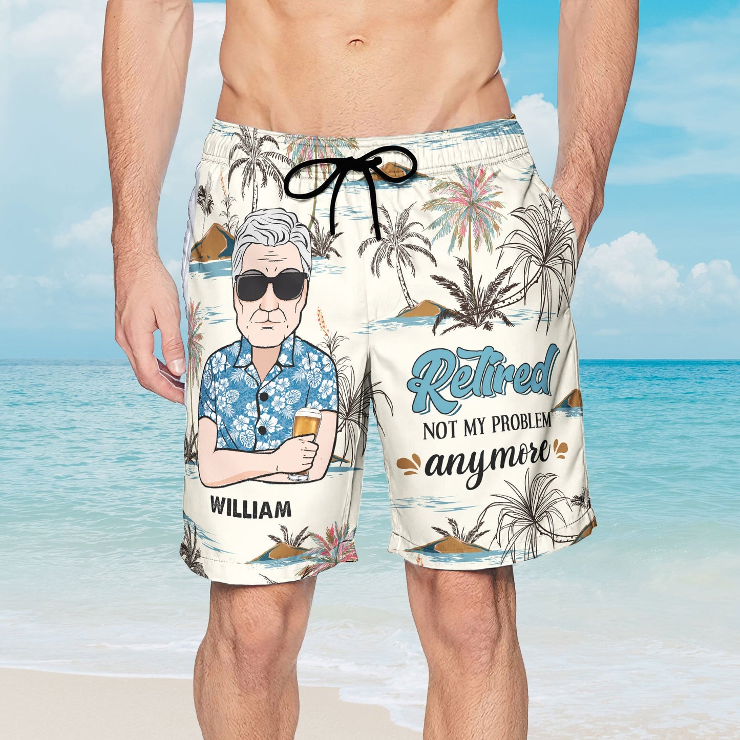 Retired Not My Problem Anymore - Personalized Photo Men's Beach Shorts