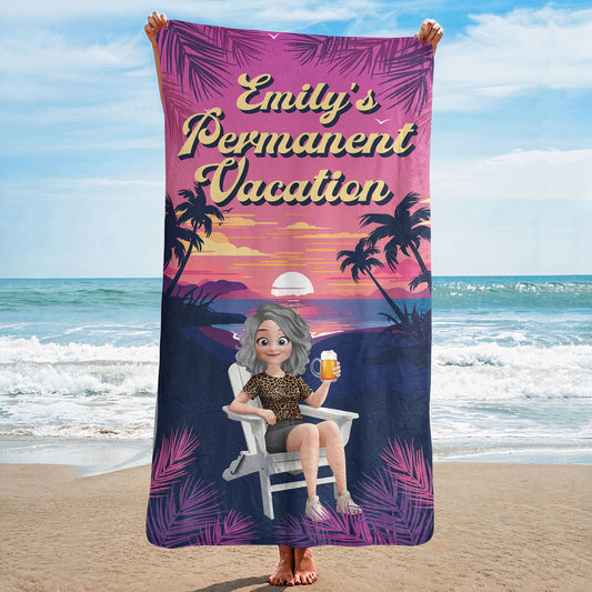 Retirement Permanent Vacation Retro Summer - Personalized Quick-Dry Beach Towel