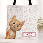 Retro Checkered Floral Bag For Pet Lover - Personalized Tote Bag