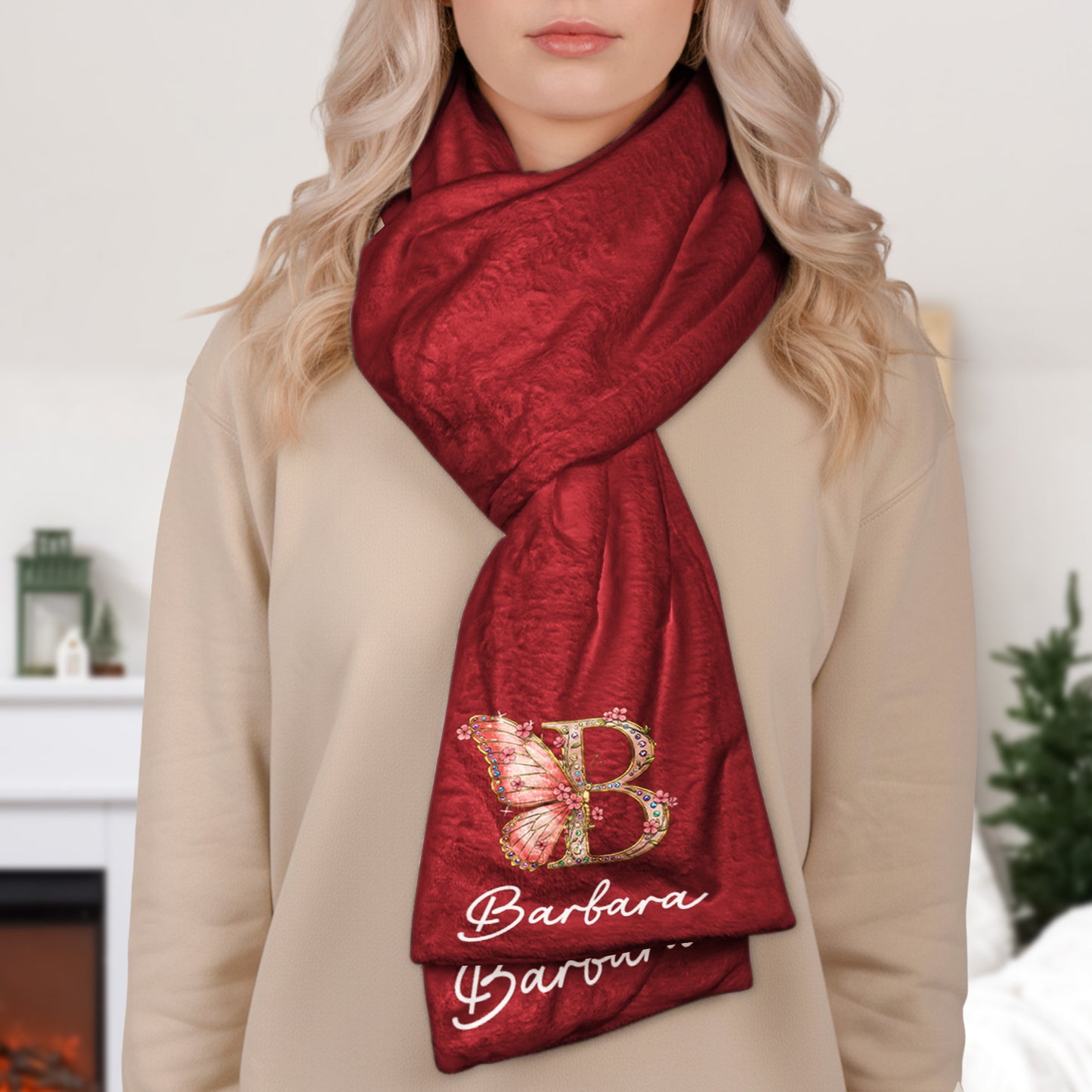 Retro Floral Initial For Her, Daughter, Friends, Mom, Grandma - Personalized Fleece Scarf