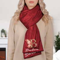 Retro Floral Initial For Her, Daughter, Friends, Mom, Grandma - Personalized Fleece Scarf