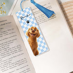 Retro-Checkered-Floral-Stripe-Peeking-Pet,-Reading-Gift-For-Pet-Lover-Custom-Bookmark-2