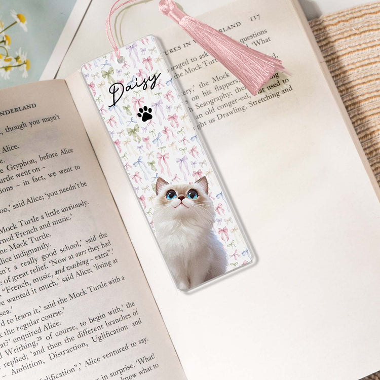 Retro-Checkered-Floral-Stripe-Peeking-Pet,-Reading-Gift-For-Pet-Lover-Custom-Bookmark-4