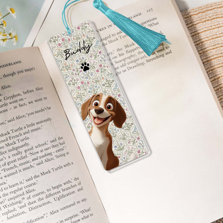 Retro-Checkered-Floral-Stripe-Peeking-Pet,-Reading-Gift-For-Pet-Lover-Custom-Bookmark-5