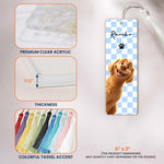 Retro-Checkered-Floral-Stripe-Peeking-Pet,-Reading-Gift-For-Pet-Lover-Custom-Bookmark-8